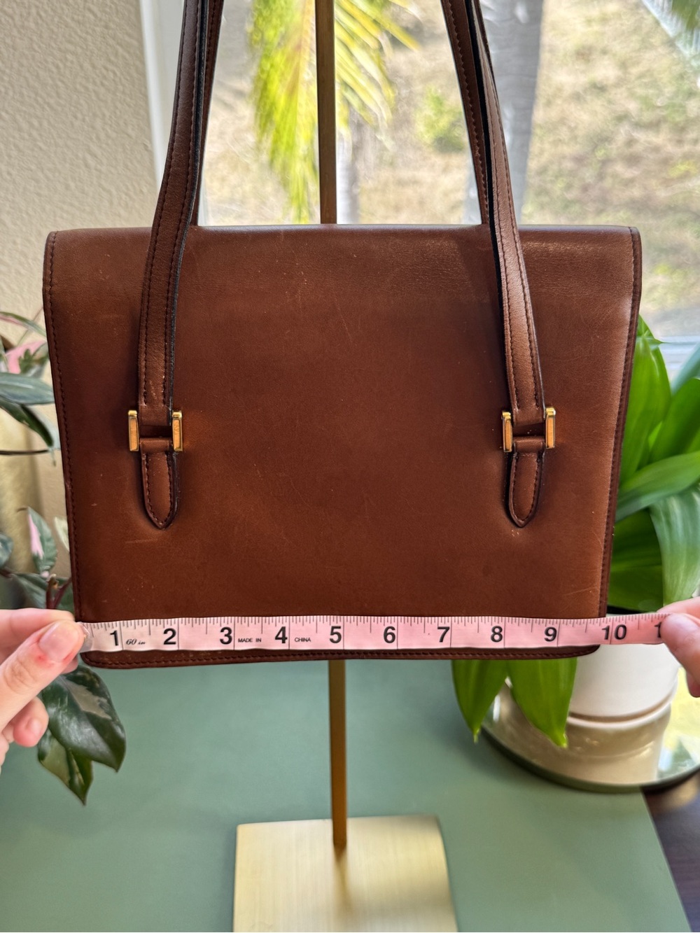 Celine Honey Brown Leather Shoulder Bag with Gold Button - Picture 8 of 15